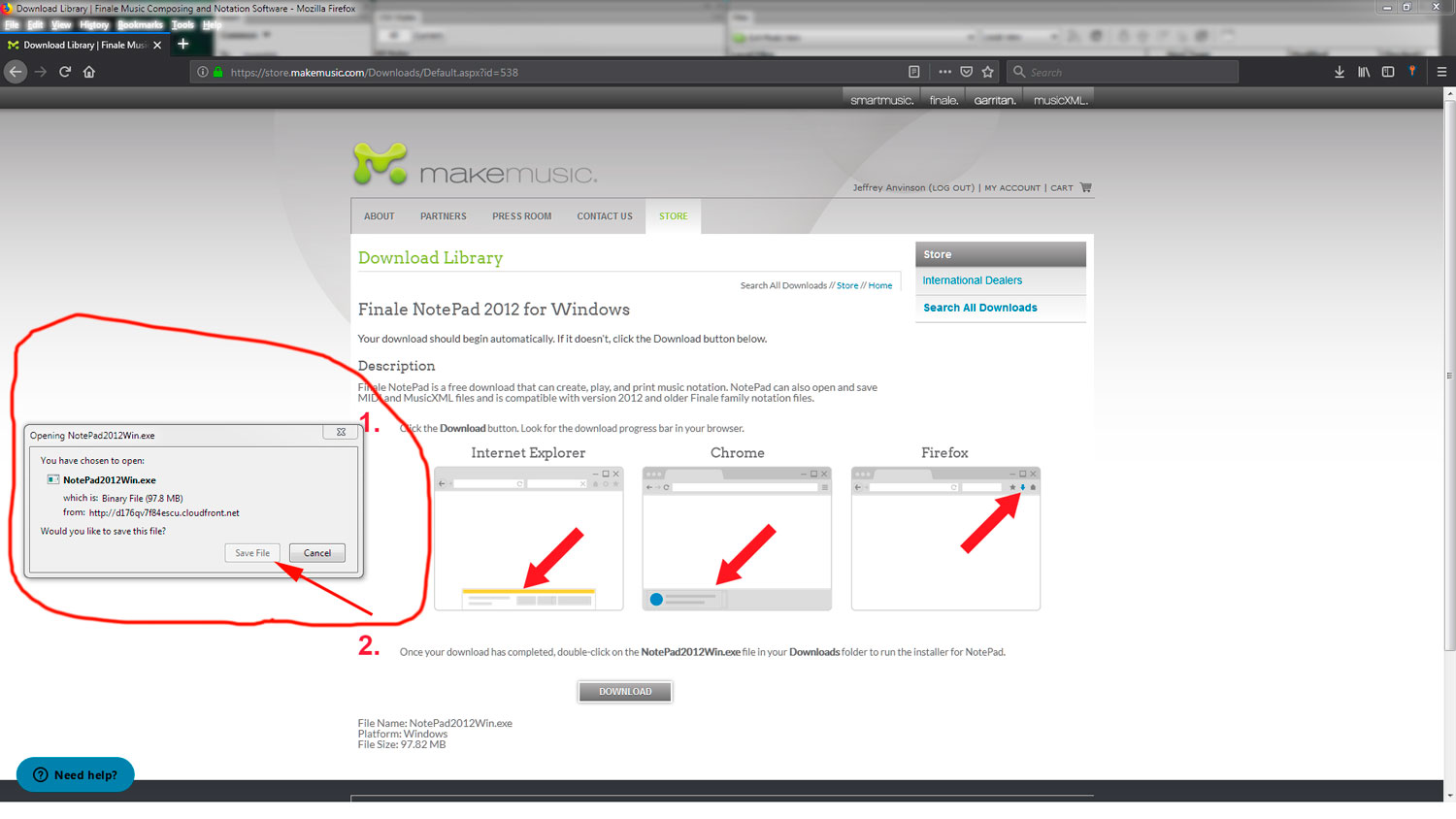 Save Finale Notepad installation file