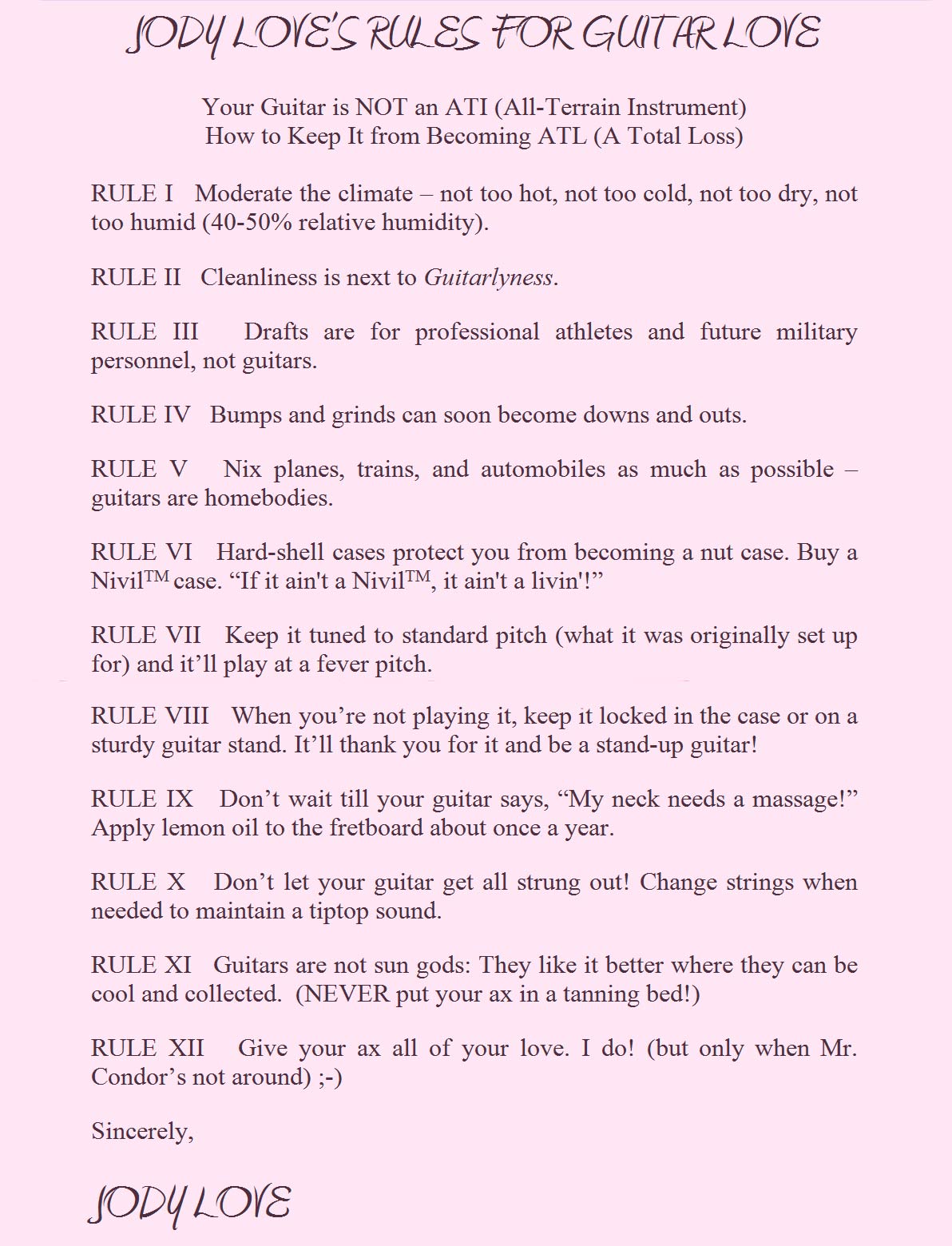 Judy Love's Rules For Guitar Love