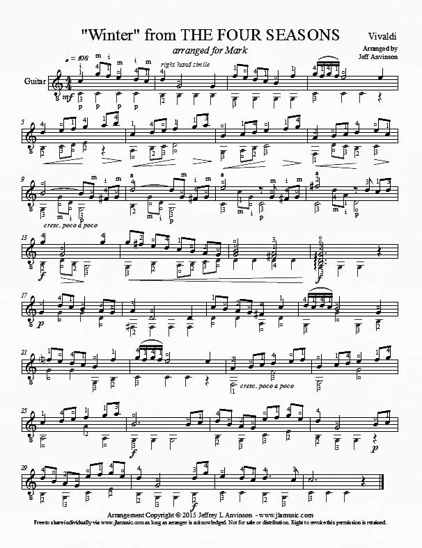 "Winter" from the Four Seasons by Vivaldi arranged for solo guitar by Jeff Anvinson