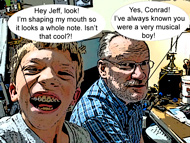 Conrad and Jeff at JLA Music - Comic Version